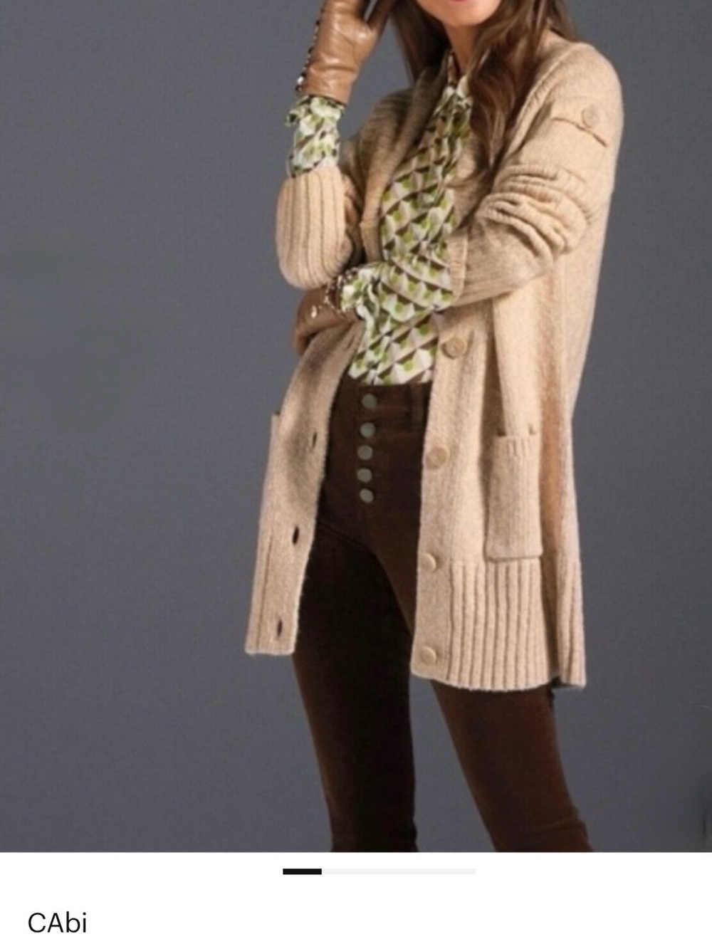 CAbi Steady Cardigan Sweater Oatmeal Shawl Collar Size M